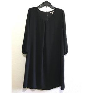Pleione Dress Knee Length Size M Black Sheer Sleeves Round Neck 3/4 Sleeves